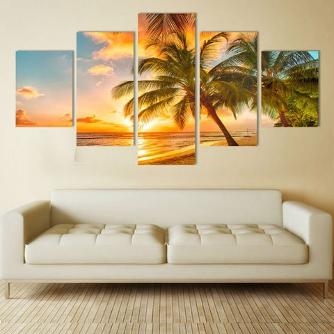 Relaxing Sunset with Coconut tree 5-Piece Canvas