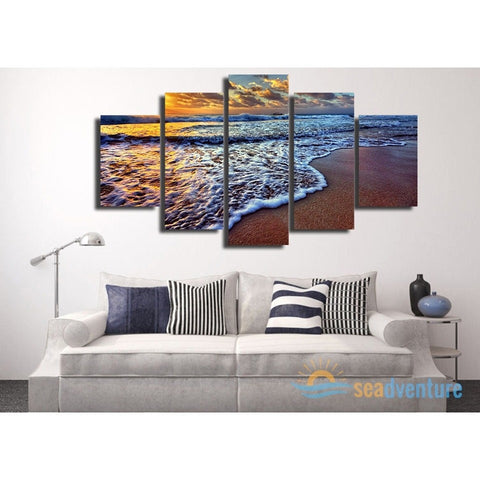 Sunset on Wave Beach 5-Piece Canvas